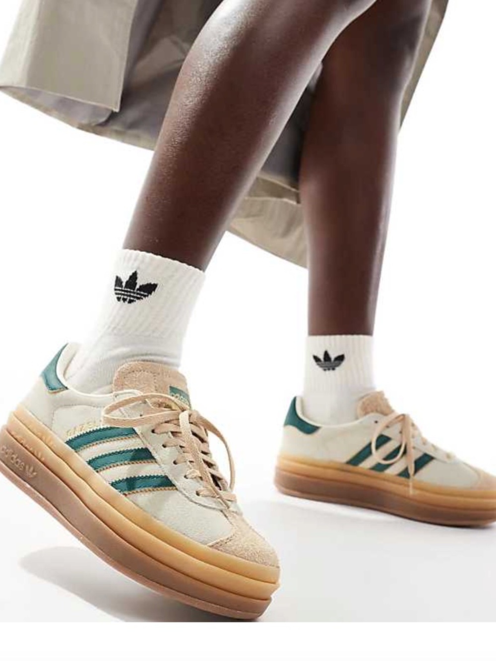 Adidas Originals Gazelle Bold Sneakers in Beige And Green